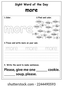 Sight Words Educational Worksheet for preschool and primary school learning, Coloring activities for children	
