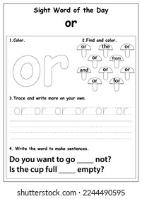 Sight Words Educational Worksheet for preschool and primary school learning, Coloring activities for children	
