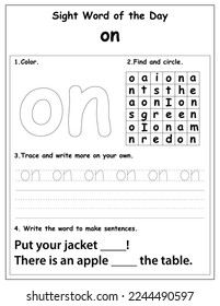 Sight Words Educational Worksheet for preschool and primary school learning, Coloring activities for children	
