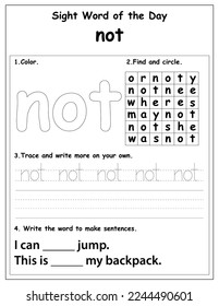 Sight Words Educational Worksheet for preschool and primary school learning, Coloring activities for children	
