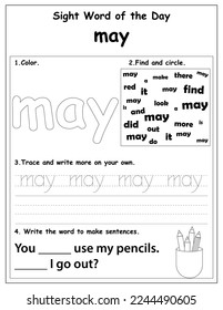 Sight Words Educational Worksheet for preschool and primary school learning, Coloring activities for children	
