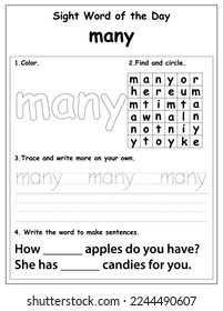 Sight Words Educational Worksheet for preschool and primary school learning, Coloring activities for children	
