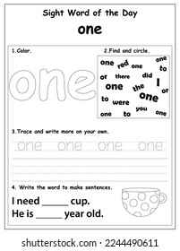 Sight Words Educational Worksheet for preschool and primary school learning, Coloring activities for children	
