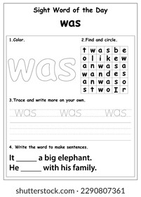 Sight words educational worksheet for preschool and primary school learning, coloring activities for children, preschool activities