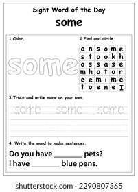 Sight words educational worksheet for preschool and primary school learning, coloring activities for children, preschool activities