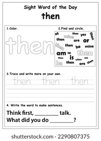 Sight words educational worksheet for preschool and primary school learning, coloring activities for children, preschool activities