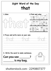 Sight words educational worksheet for preschool and primary school learning, coloring activities for children, preschool activities