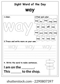 Sight words educational worksheet for preschool and primary school learning, coloring activities for children, preschool activities