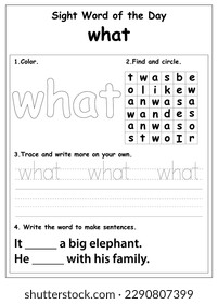 Sight words educational worksheet for preschool and primary school learning, coloring activities for children, preschool activities