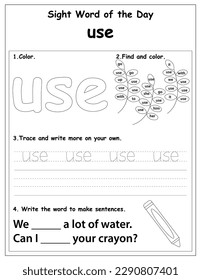 Sight words educational worksheet for preschool and primary school learning, coloring activities for children, preschool activities