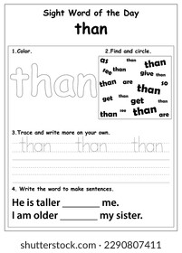 Sight words educational worksheet for preschool and primary school learning, coloring activities for children, preschool activities