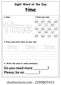 Sight words educational worksheet for preschool and primary school learning, coloring activities for children, preschool activities