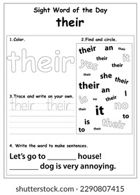 Sight words educational worksheet for preschool and primary school learning, coloring activities for children, preschool activities