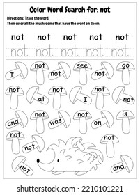 Sight Words Search Educational Worksheet for preschool and primary school learning, Coloring activities for children