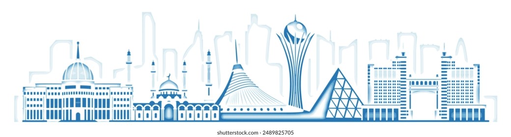 Sights of Astana - capital of Kazakhstan, cityscape, skyscrapers, modern architecture, vector drawing