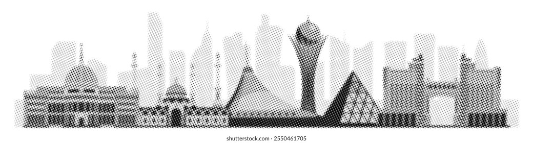 Miras de Astana - capital do Cazaquistão, paisagem urbana, pontos de meio-tom, efeito de ponto fraco, desenho vetorial