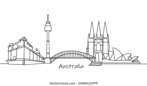 Sights of Australia. Popular places that tourists love. Simple line drawing. Black and white illustration.