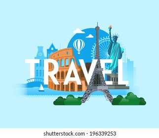 Sights of the biggest cities in the world. Vector background