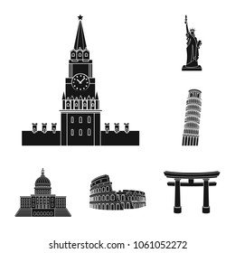 Sights of different countries black icons in set collection for design. Famous building vector symbol stock web illustration.