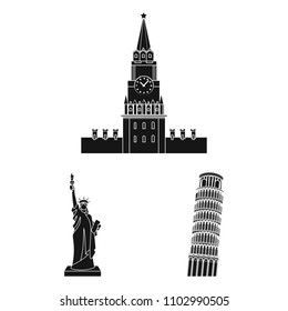 Sights of different countries black icons in set collection for design. Famous building vector symbol stock web illustration.