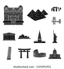 Sights of different countries black icons in set collection for design. Famous building vector symbol stock web illustration.