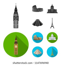 Sights of different countries black,flat icons in set collection for design. Famous building vector symbol stock web illustration.