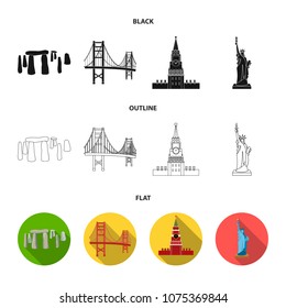 Sights of different countries black,flat,outline icons in set collection for design. Famous building vector symbol stock web illustration.