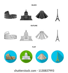 Sights of different countries black,flat,outline icons in set collection for design. Famous building vector symbol stock web illustration.