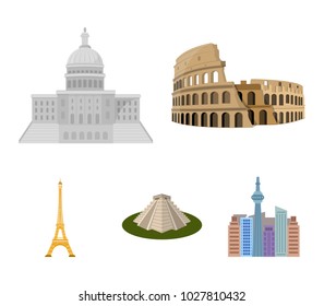 Sights of different countries cartoon icons in set collection for design. Famous building vector symbol stock web illustration.