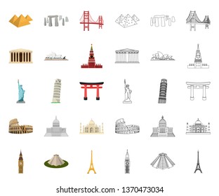 Sights of different countries cartoon icons in set collection for design. Famous building vector symbol stock web illustration.