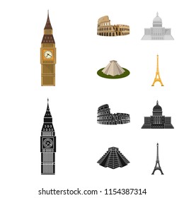 Sights of different countries cartoon,black icons in set collection for design. Famous building vector symbol stock web illustration.