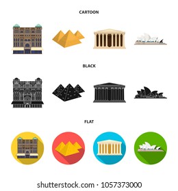 Sights of different countries cartoon,black,flat icons in set collection for design. Famous building vector symbol stock web illustration.