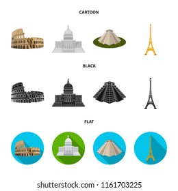 Sights of different countries cartoon,black,flat icons in set collection for design. Famous building vector symbol stock web illustration.