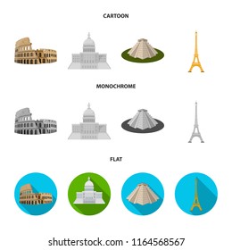 Sights of different countries cartoon,flat,monochrome icons in set collection for design. Famous building vector symbol stock web illustration.