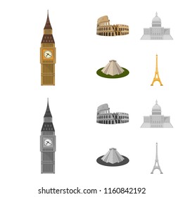 Sights of different countries cartoon,monochrome icons in set collection for design. Famous building vector symbol stock web illustration.