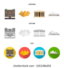 Sights of different countries cartoon,outline,flat icons in set collection for design. Famous building vector symbol stock web illustration.