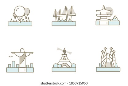 Sights of different countries in the form of icons