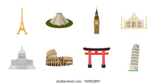 Sights of different countries icons in set collection for design. Famous building vector symbol stock  illustration.