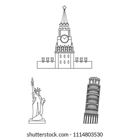 Sights of different countries outline icons in set collection for design. Famous building vector symbol stock web illustration.