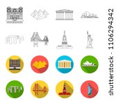 Sights of different countries outline,flat icons in set collection for design. Famous building vector symbol stock web illustration.