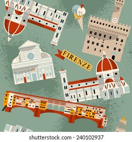 Sights of Florence. Italy, Europe. Seamless background pattern. Vector illustration