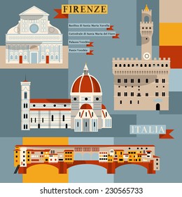 Sights of Florence. Italy, Europe. Vector illustration