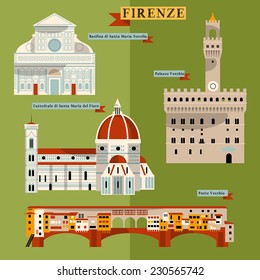 Sights of Florence. Italy, Europe. Vector illustration