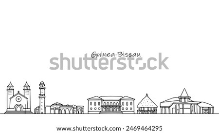 Sights of Guinea - Bissau. Architecture reflecting the culture of an African country. Vector illustration for use in tourism.