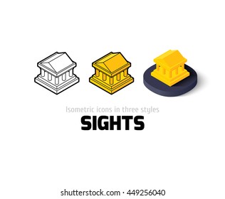 Sights icon, vector symbol in flat, outline and isometric style