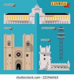 Sights of Lisbon. Portugal  Europe. Vector illustration