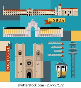 Sights of Lisbon. Portugal  Europe. Vector illustration