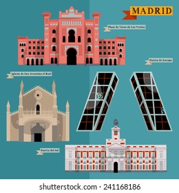 Sights of Madrid. Spain, Europe. Vector illustration