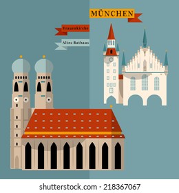 Sights of Munich. Bavaria, Germany, Europe. Vector illustration 