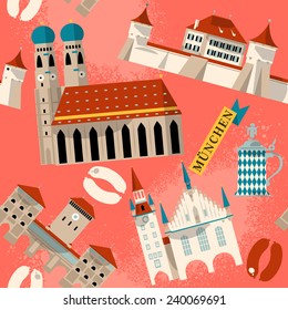 Sights of Munich. Bavaria, Germany, Europe. Vector illustration